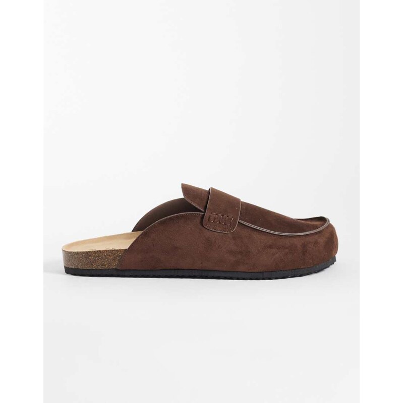 SEQWL Soda slip on loafer style mule with in chocolate brown