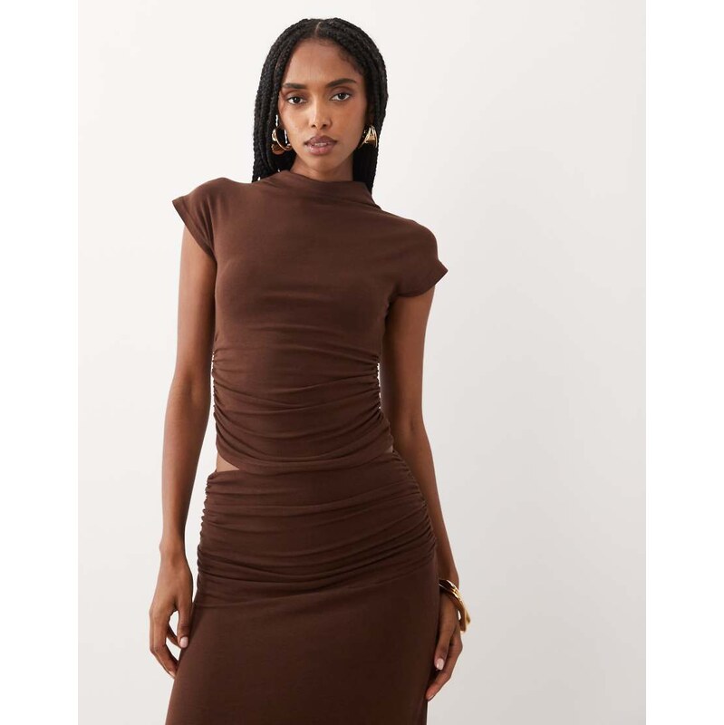 4th & Reckless ruched side high neck short sleeve top co-ord in