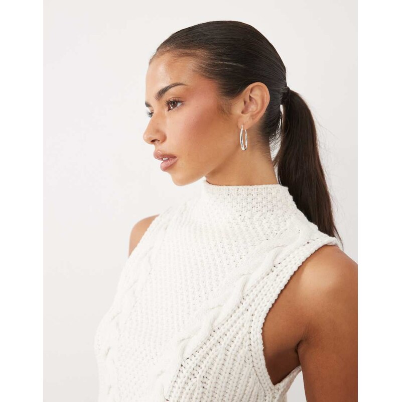 YAS high neck sleeveless cable knitted peplum top in pristine