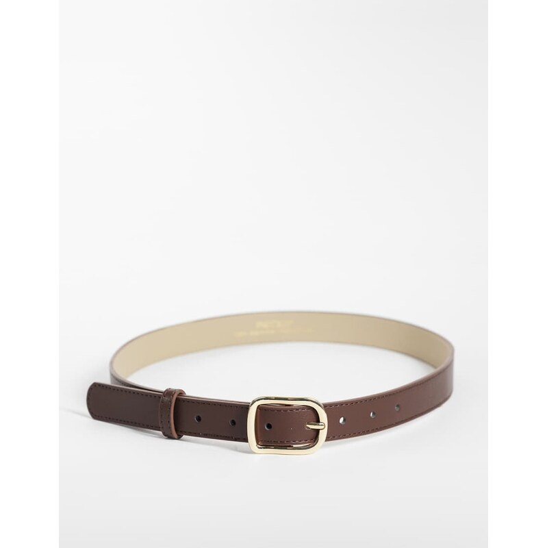 Pieces leather look belt with gold buckle in brown