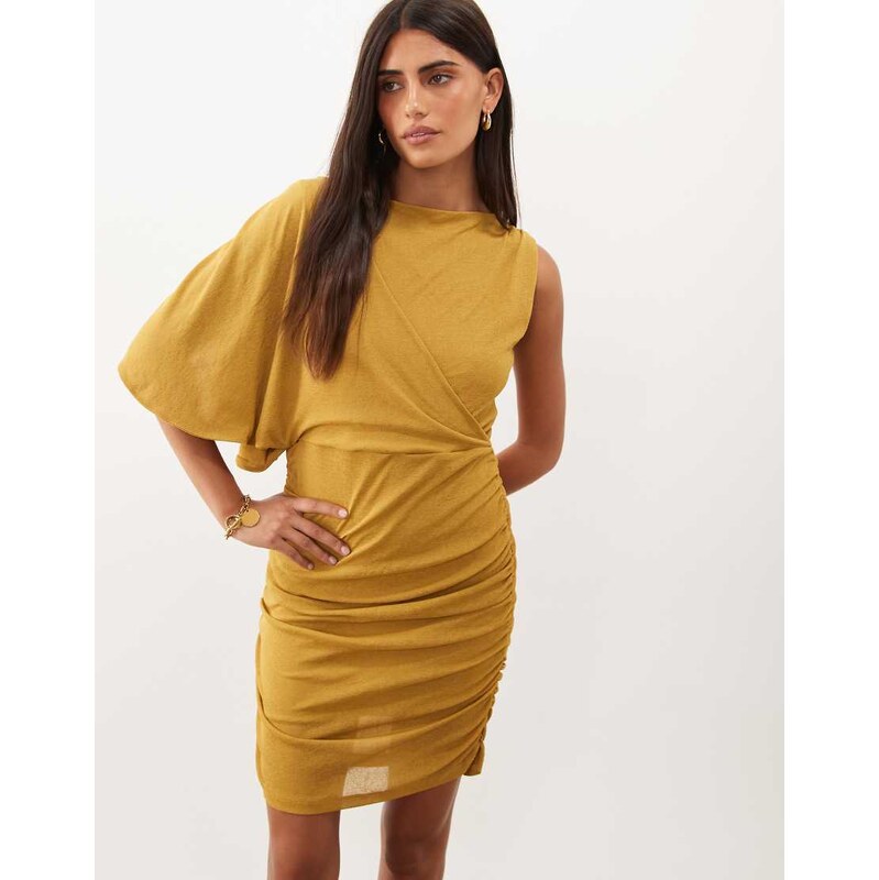 ASOS DESIGN boat neck draped mini dress in brown