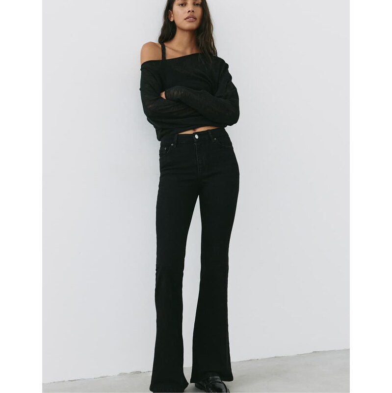 Pull&Bear Petite Skinny flared jeans in black marl