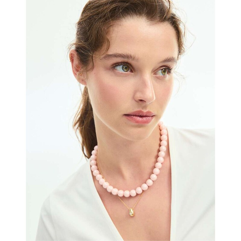 Stradivarius Set of 2 bead necklaces in pastel pink