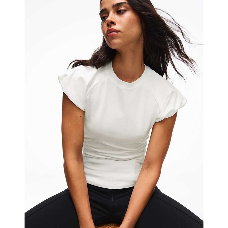 Bershka Balloon-sleeve raglan t-shirt in white
