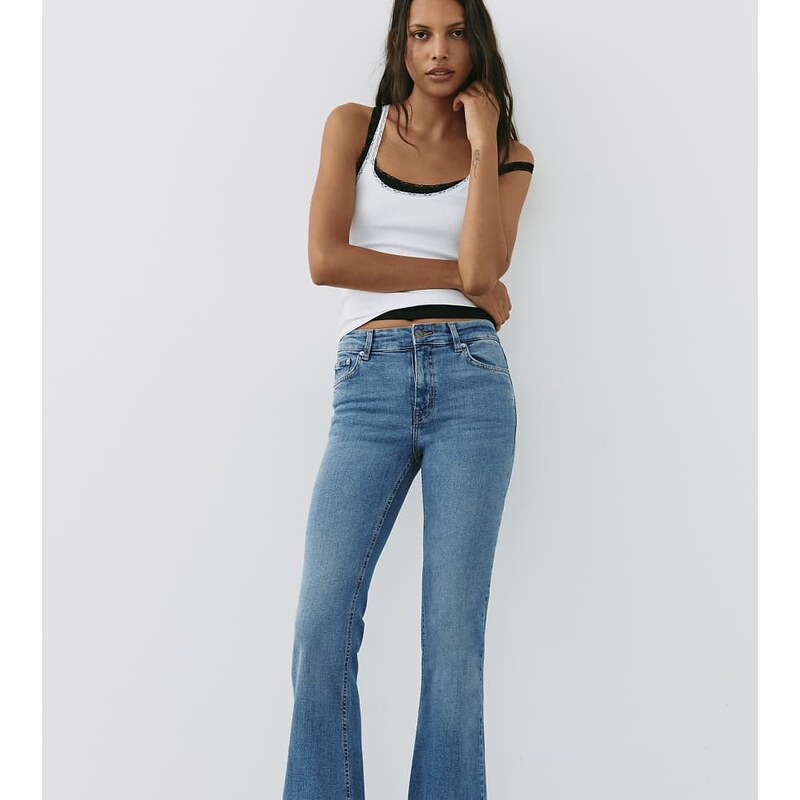 Pull&Bear Tall skinny flared jeans in indigo-Blue