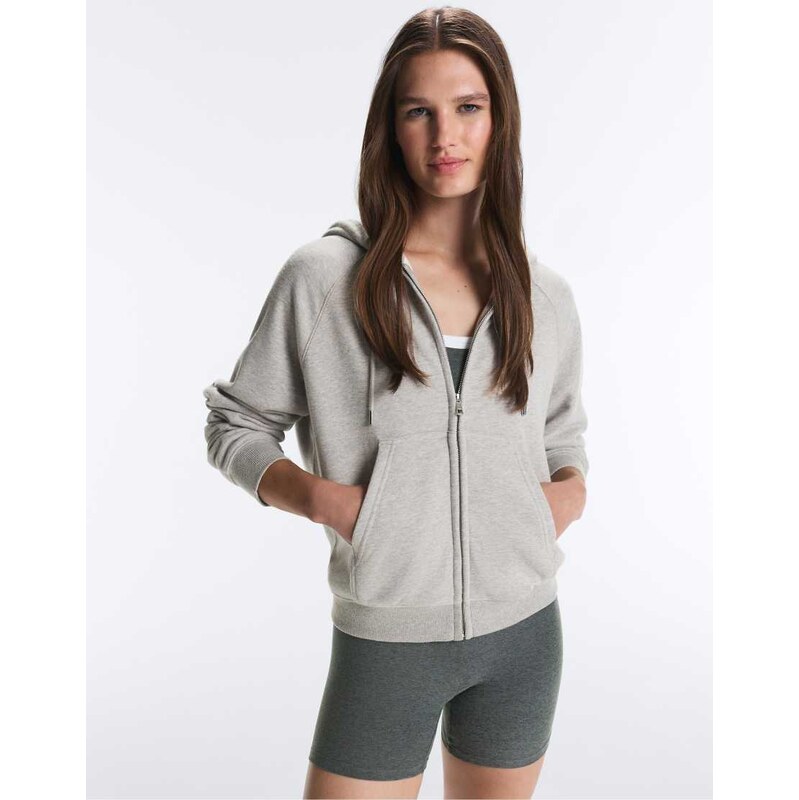 OYSHO Zip-up fleece hoodie in mid-grey melange