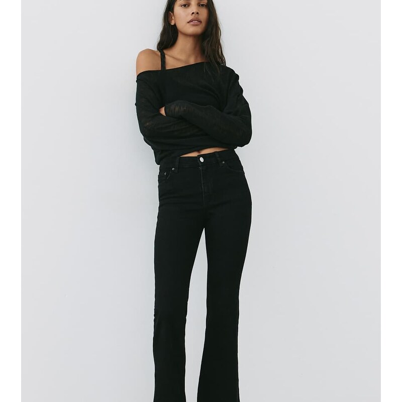 Pull&Bear Tall skinny flared jeans in black marl