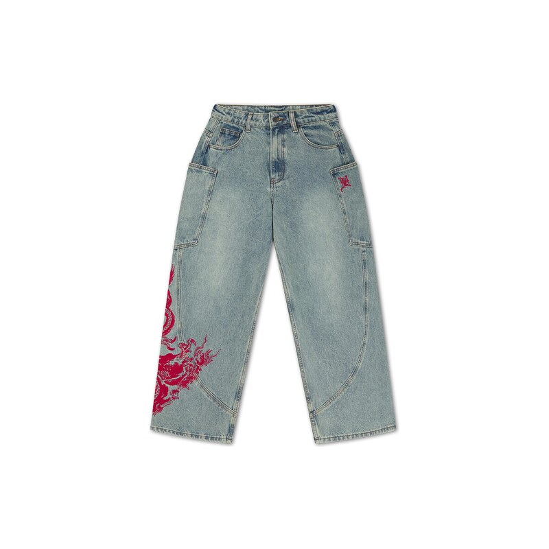 Ed Hardy Džíny Dragon světlemodrá / grenadina