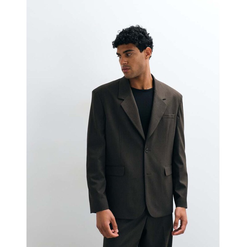 ASOS DESIGN relaxed suit jacket in brown subtle stripe