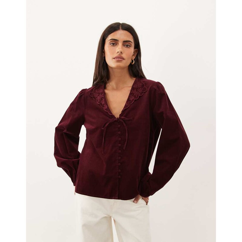 Nobodys Child Isla cord embroidered collar tie front long sleeve