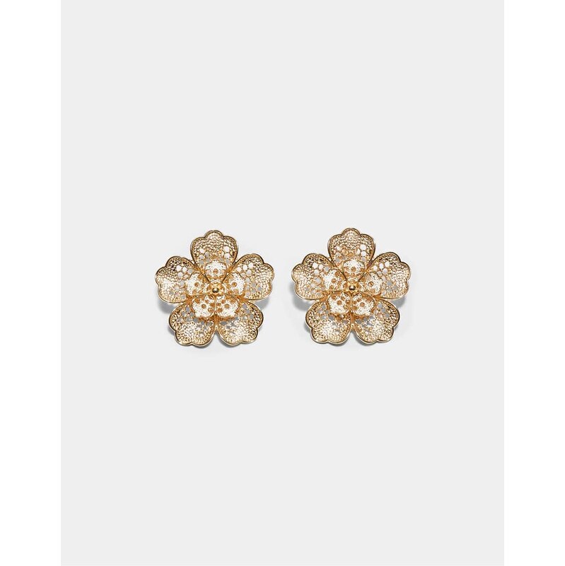 Stradivarius Lace-effect flower earrings in gold-Yellow