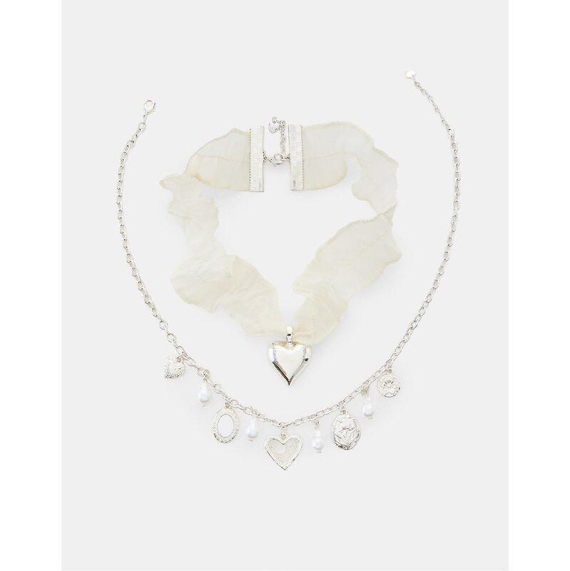Stradivarius Layered necklace set with charms in grey