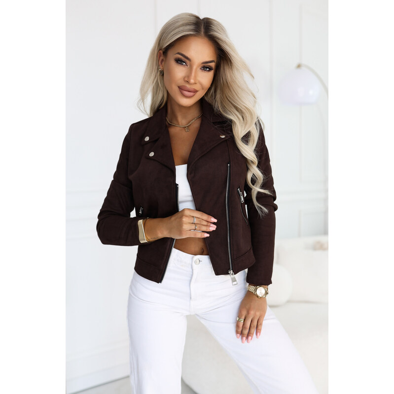 numoco basic 481-5 Semišová bunda ve stylu Ramones s dlouhými