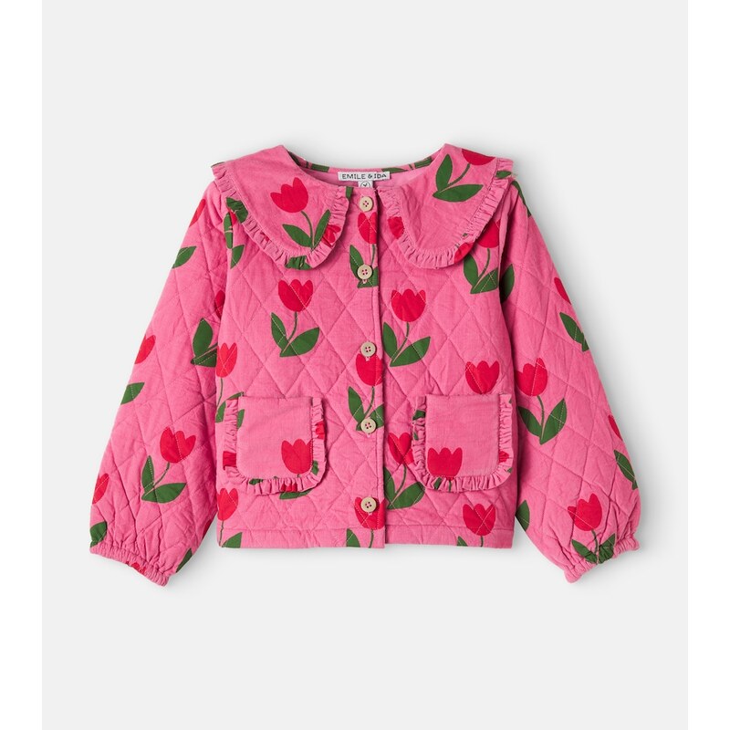 Emile et Ida Floral quilted ruffled cotton corduroy jacket