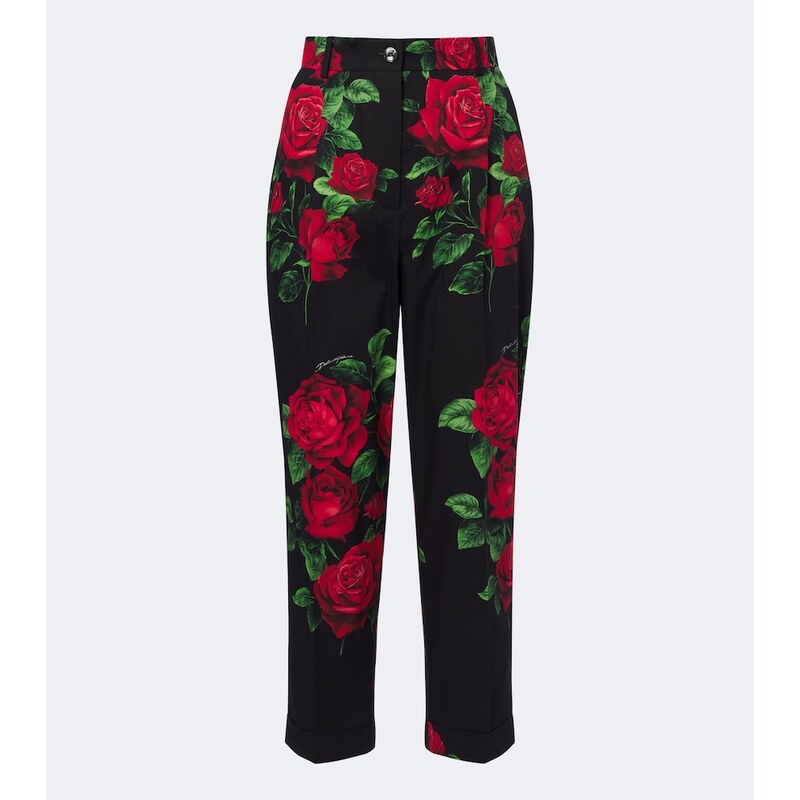 Dolce&Gabbana Floral cropped cotton straight pants