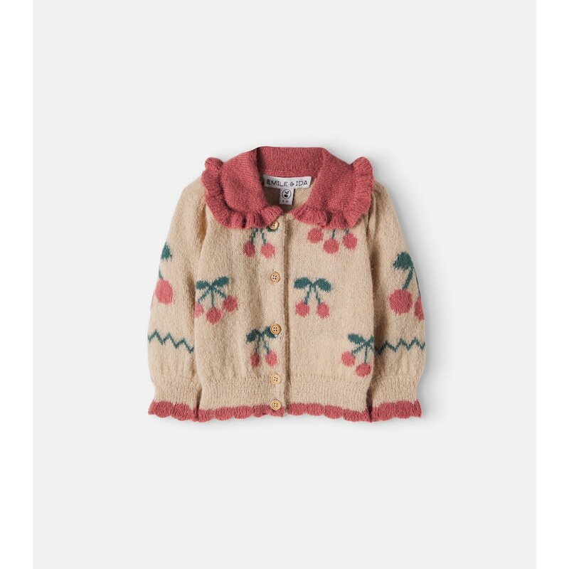 Emile et Ida Baby intarsia ruffled cardigan