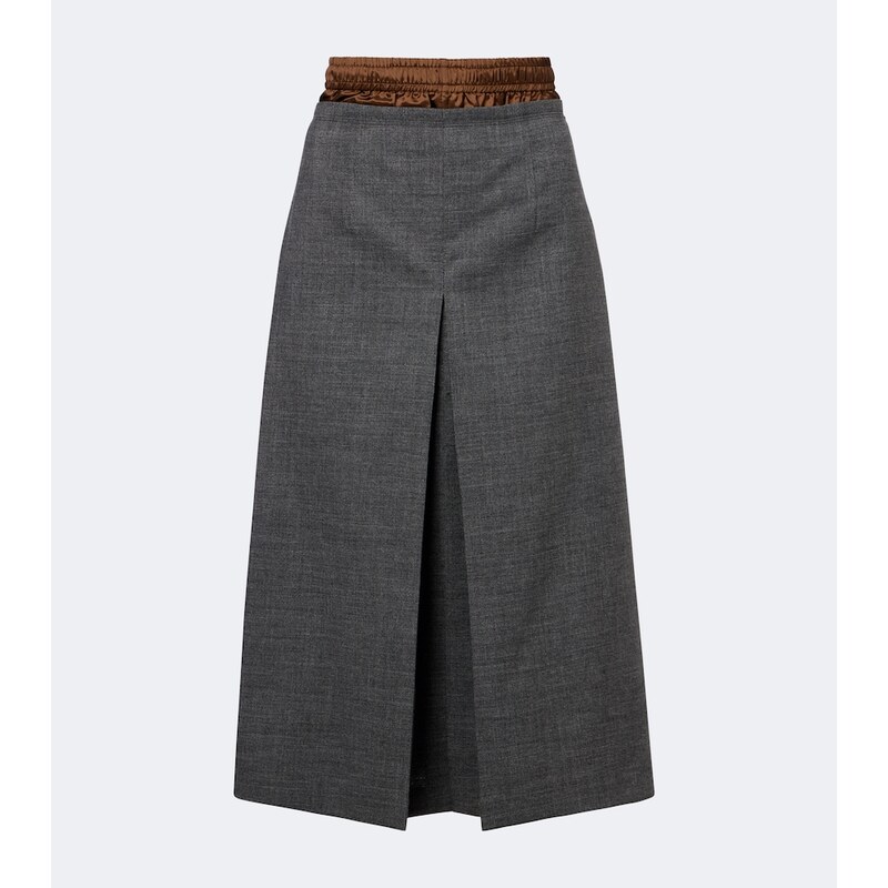 Prada Layered pleated wool midi skirt