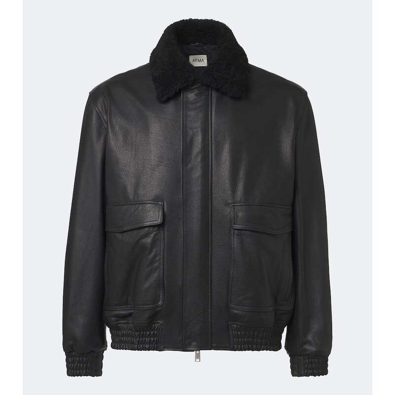Arma Bari teddy-trimmed leather blouson jacket