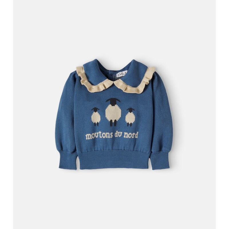 Emile et Ida Baby ruffled cotton jacquard sweater