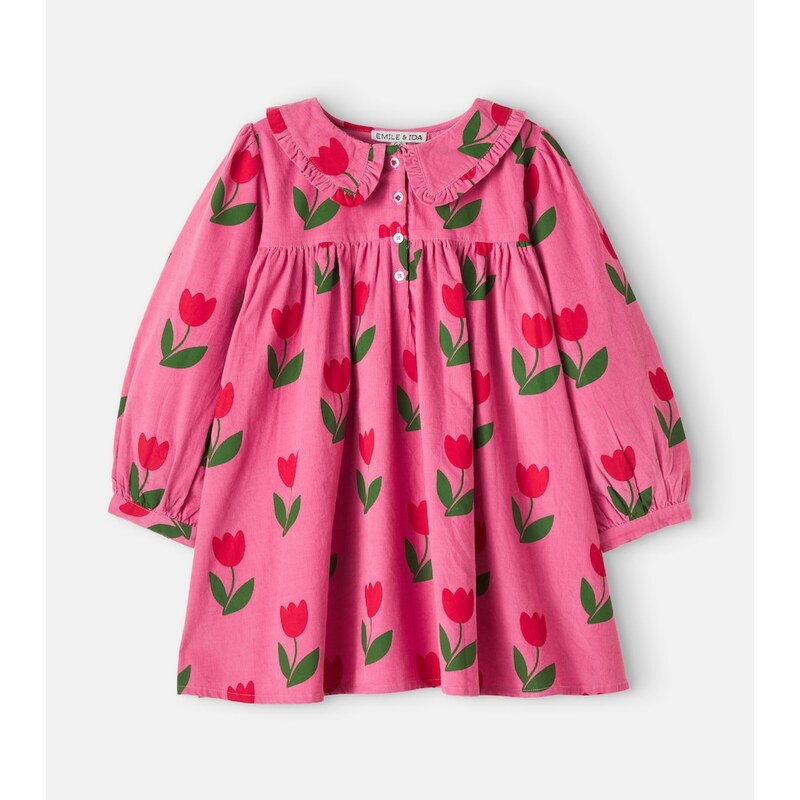 Emile et Ida Floral ruffled cotton corduroy dress