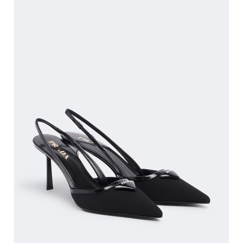 Prada Leather-trimmed slingback pumps