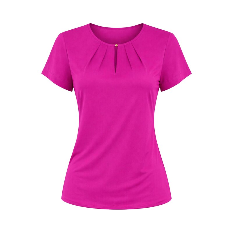 REGINA FASHION Halenka Short Sleeve Blouse with Pleated Neckline