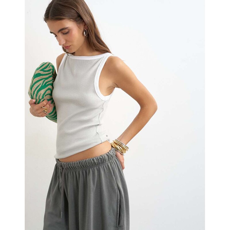 Topshop teal tipping slash neck racer vest in grey-Multi