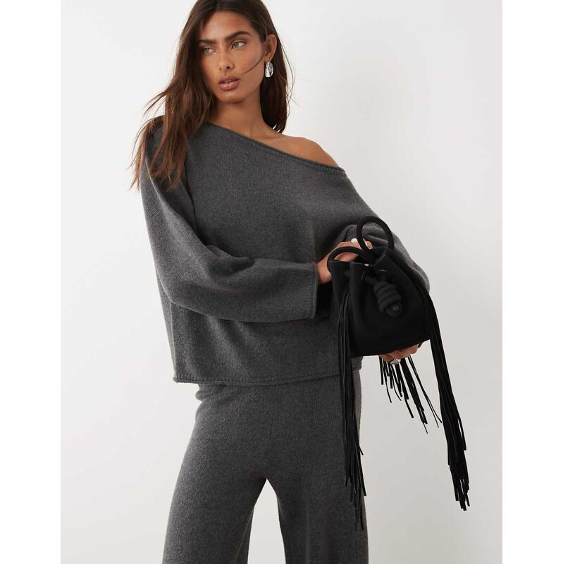 ASOS DESIGN slouchy off the shoulder with wool in charcoal-Grey