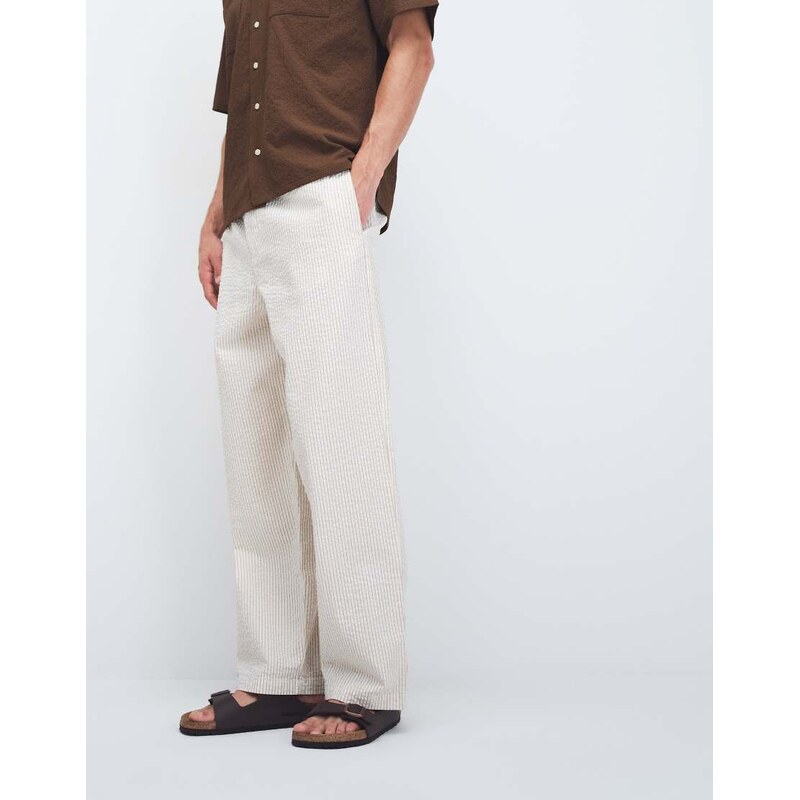 ASOS DESIGN textured loose straight trousers in cream stripe