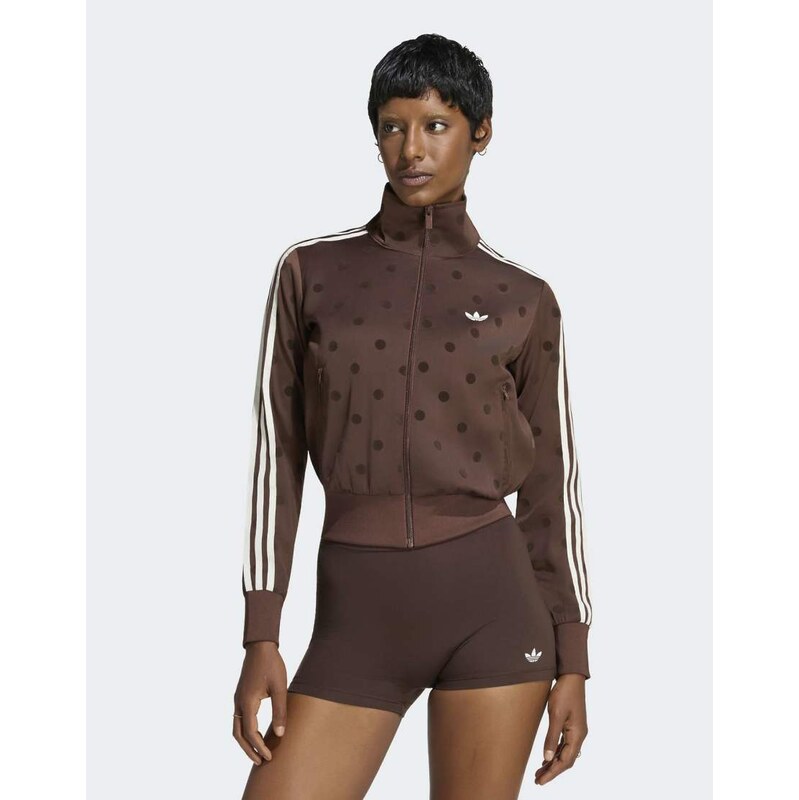 adidas Originals satin track top in brown polka dot