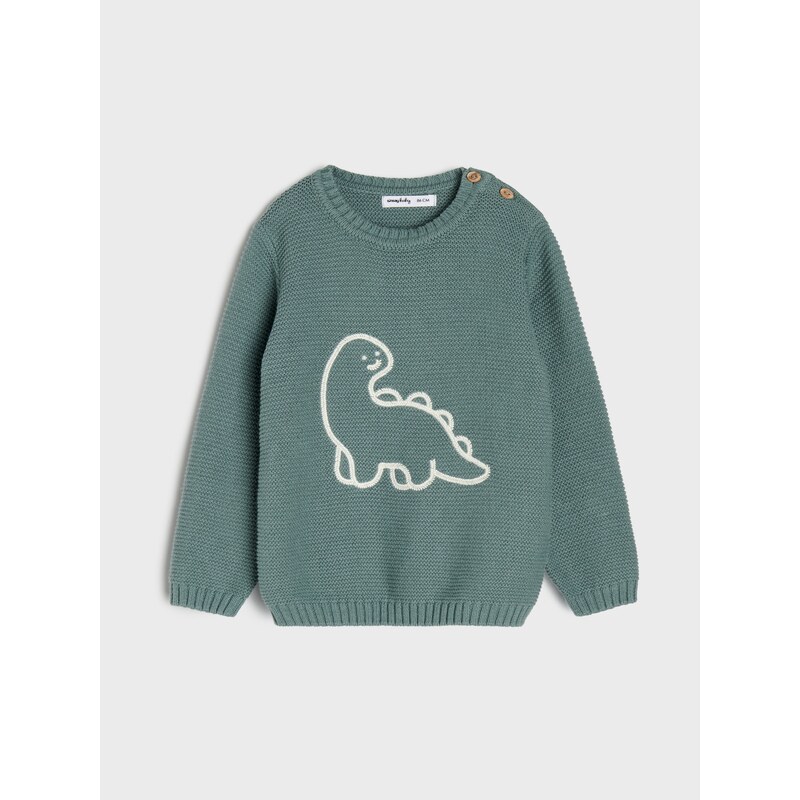 Sinsay - Bavlněný svetr s motivem dinosaura - zelená