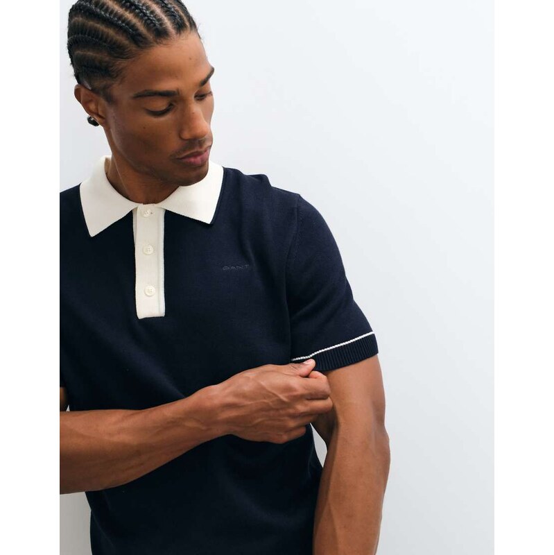 GANT contrast collar knitted polo in navy