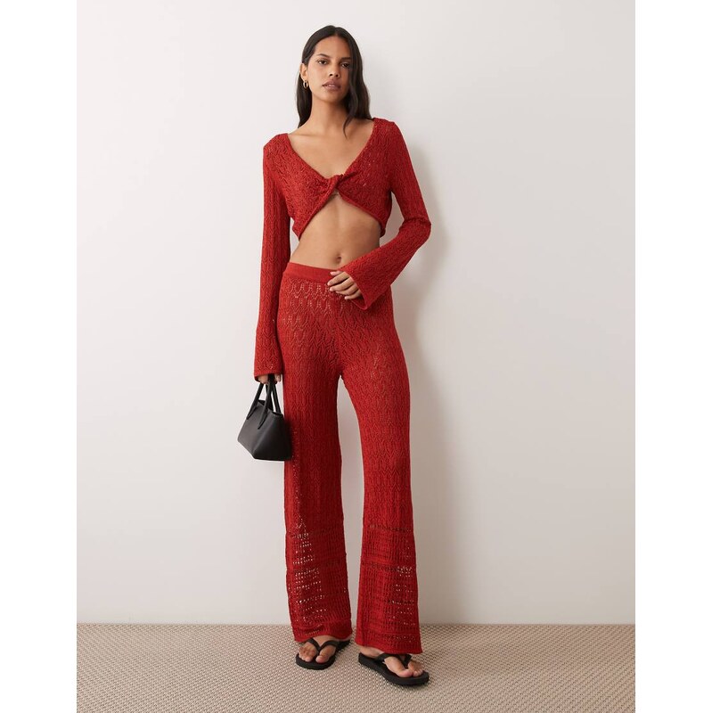 Miss Selfridge crochet wide leg trouser in red