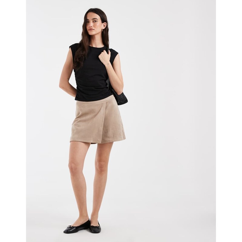 ONLY faux suede mini skort in light brown