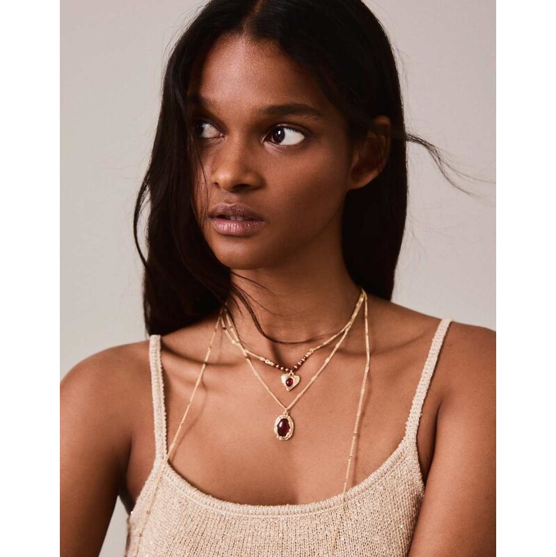 Bershka Beaded necklace pack in gold