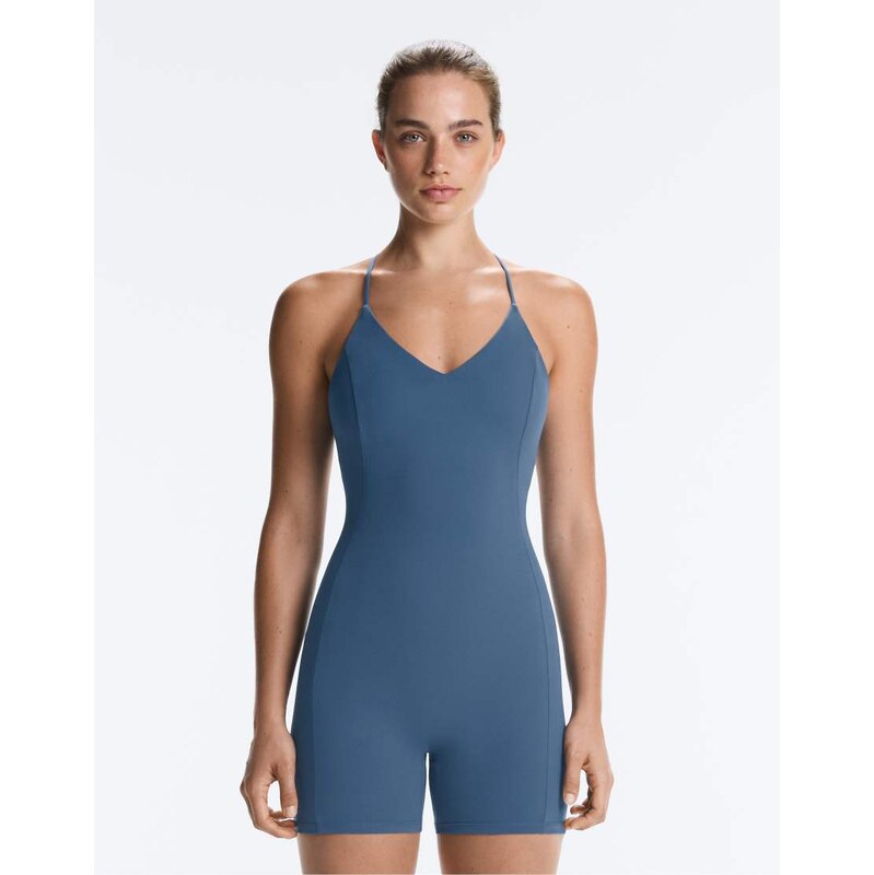 OYSHO Comfortlux crossover strap short jumpsuit in blue