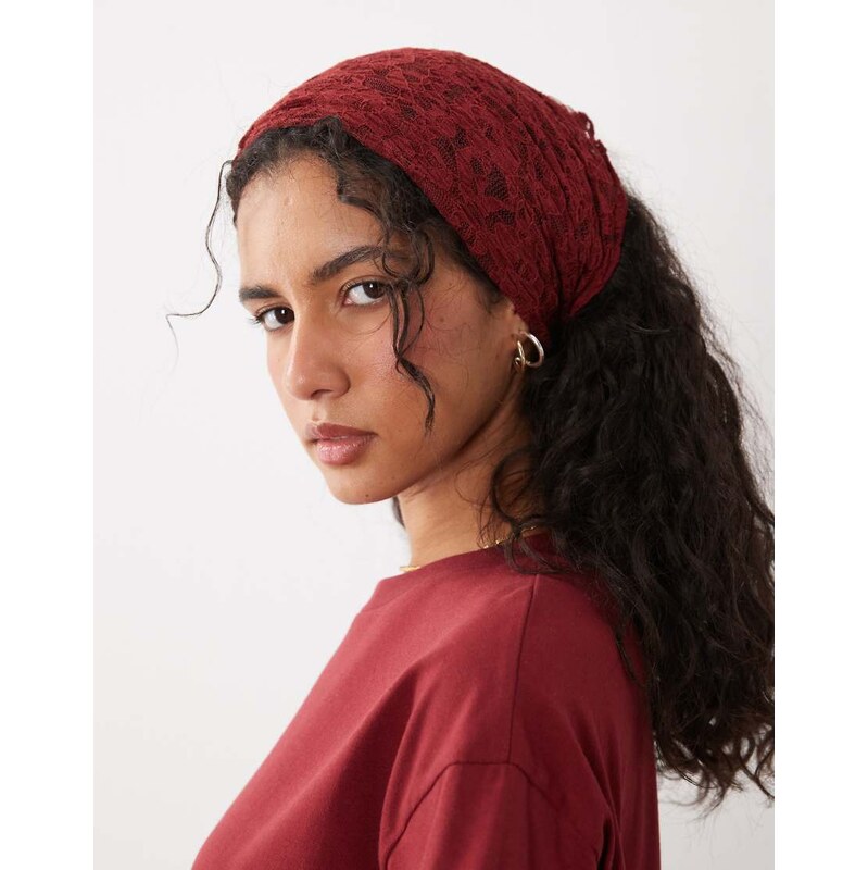 ASOS DESIGN short sleeve oversized top with lace bandana in