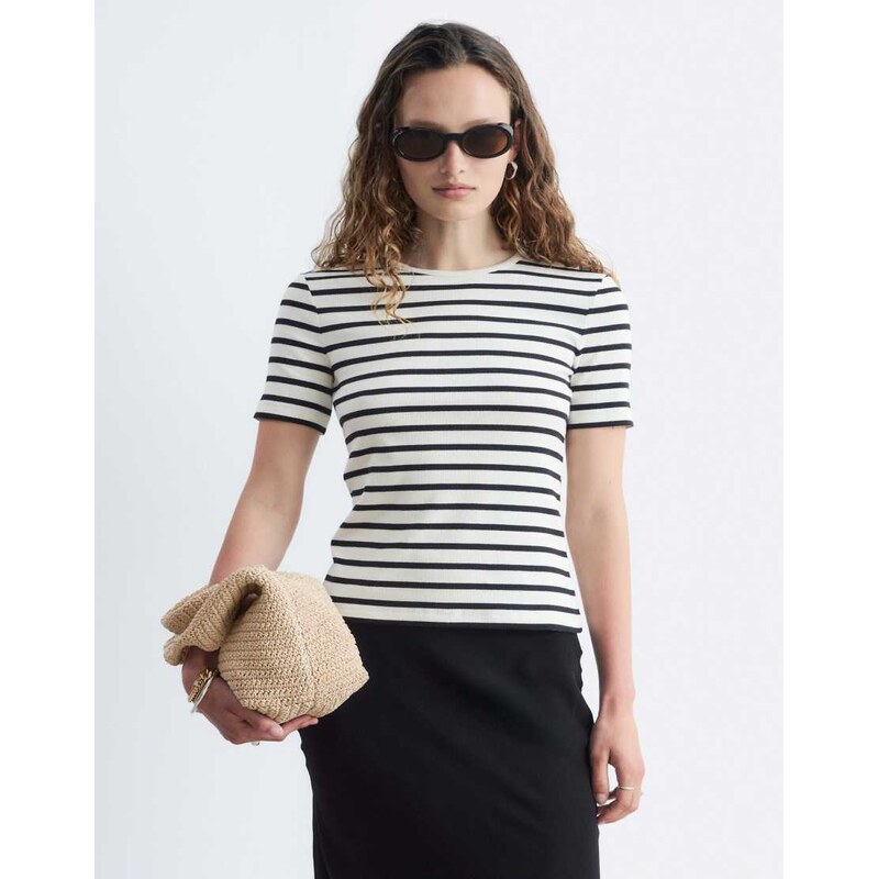 & Other Stories super soft rib slim t-shirt in black stripe