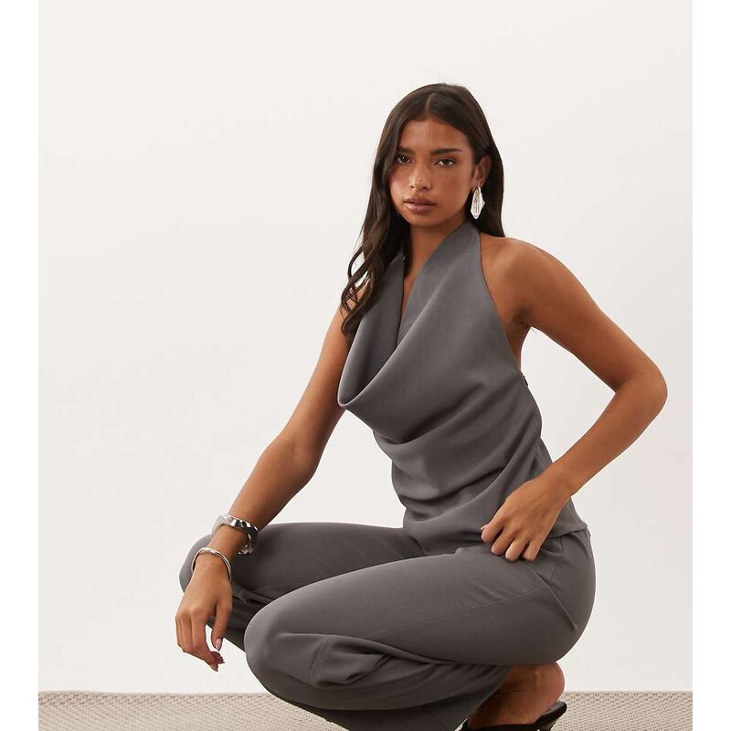 Kaiia exclusive extreme cowl halterneck open back top co-ord in