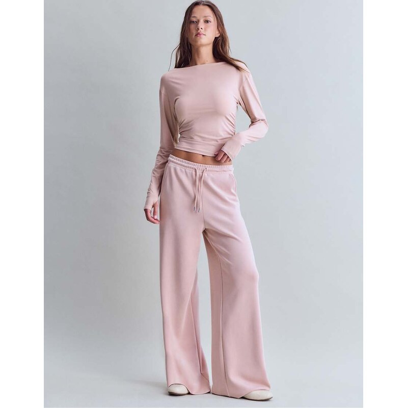 Stradivarius Soft-touch palazzo trousers in pastel pink
