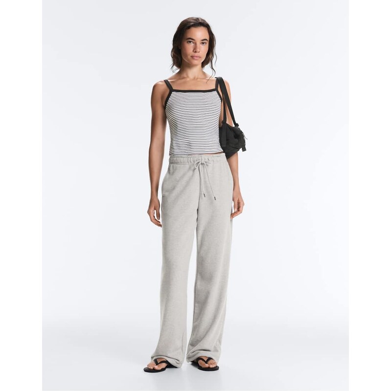 OYSHO Cotton-blend fleece joggers in mid-grey melange