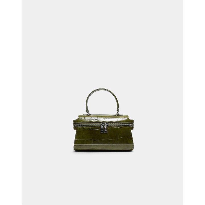Stradivarius Mini coconut-effect crossbody bag in khaki-Green