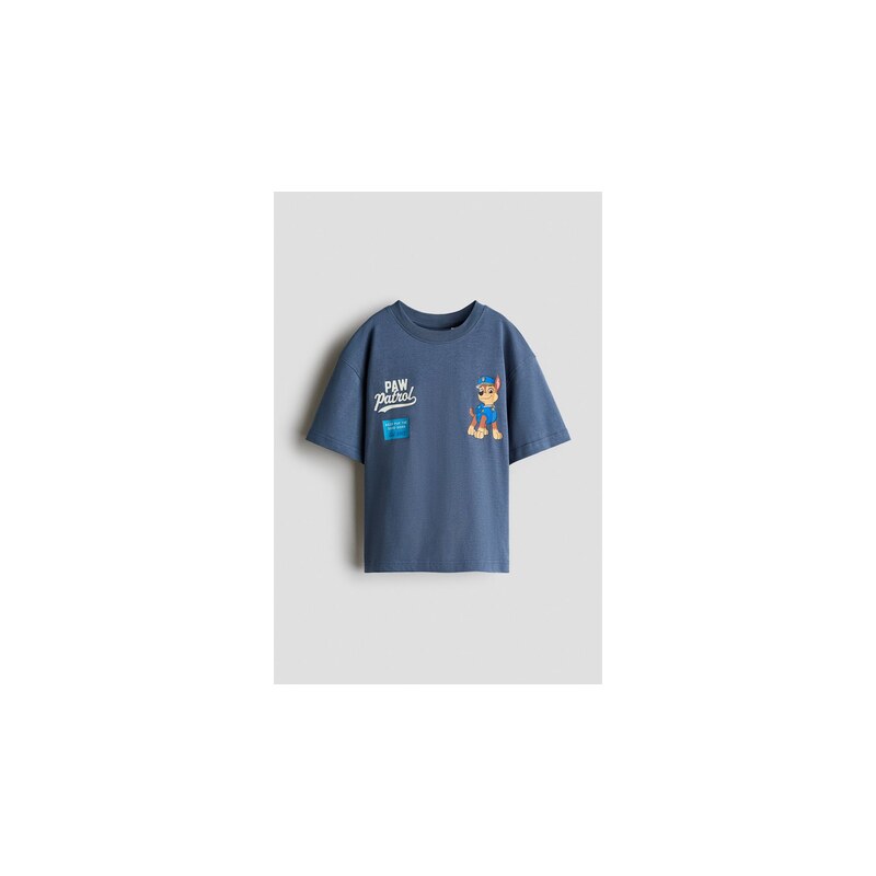 H&M - Oversized tričkos potiskem - Tlumená Modrá/Tlapková