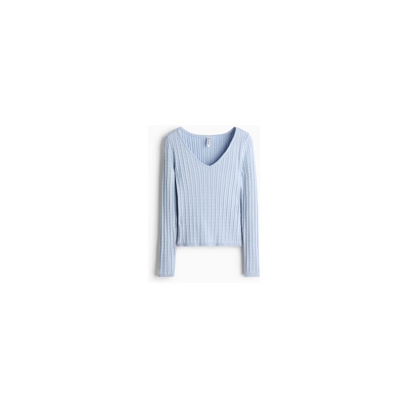 H&M - Svetr z copánkově pletené viskózy - Bleděmodrá