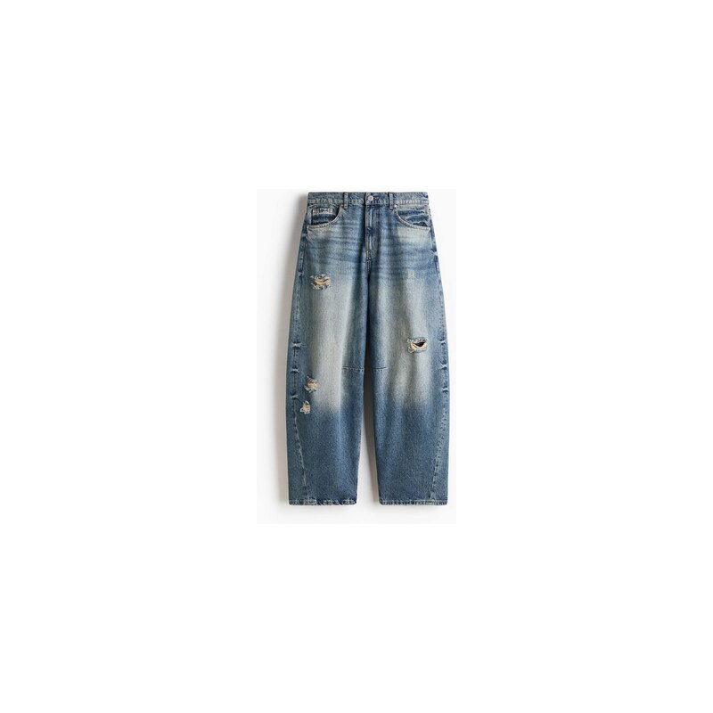 H&M - Baggy Barrel Jeans - Tmavý Denim Blue