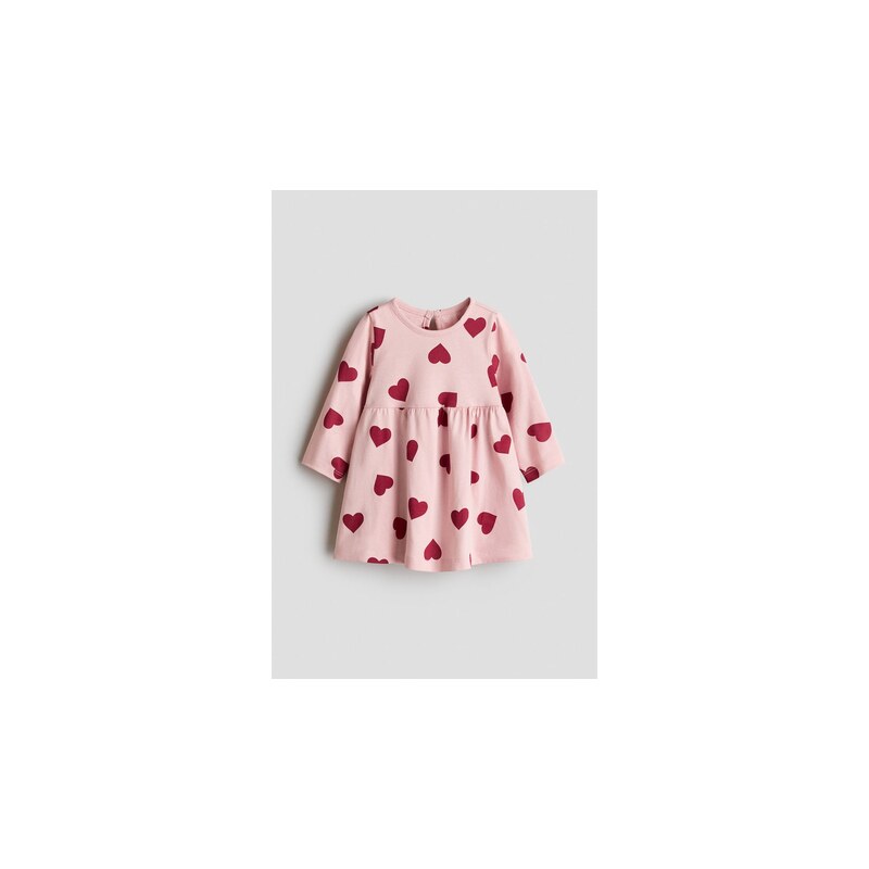 H&M - Bavlněné šatys potiskem - Světle Růžová/Srdíčka
