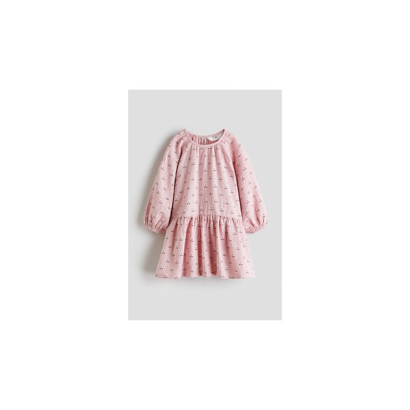 H&M - Šaty z bavlněného mušelínu - Tlumená Světle Růžová/Květy