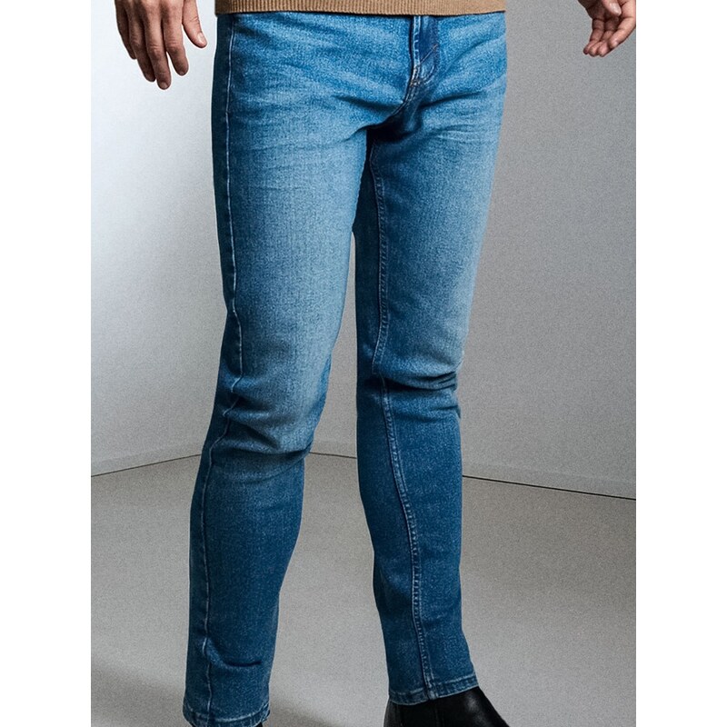 Sinsay - Slim fit džíny s efektem praní - námořnická modrá