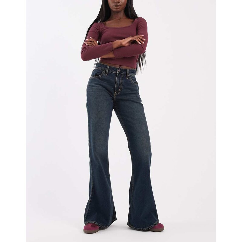 Levis puddle snap customizable flare hem jeans in dark blue