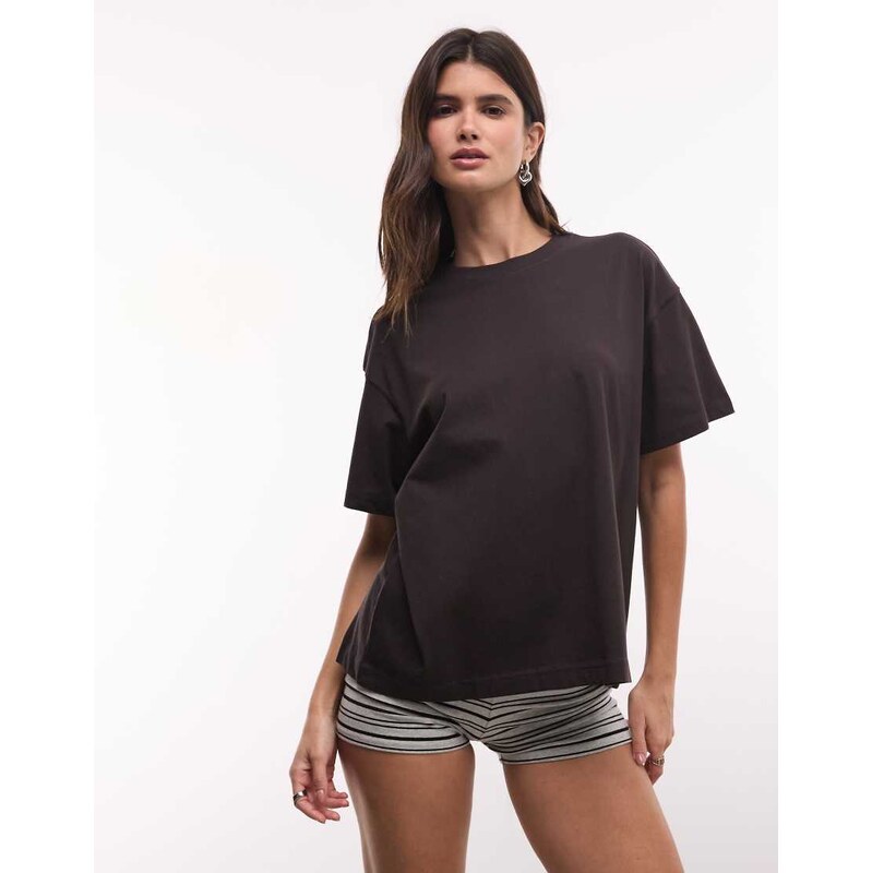 Weekday Danya boxy t-shirt in dark brown